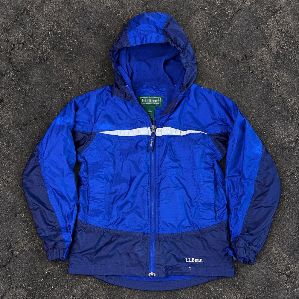 L.L.Bean Kids Hooded Colorblock Windbreaker Jacket Full Zip Blue 6X/7